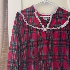 LANZ OF SALZBURG Red Plaid Dress with Lace Trim